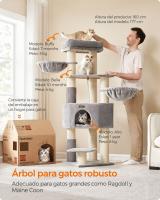 Árbol para gatos grande con almohadillas autocalentables, torre estable para gatos grandes, cueva, cuerda de sisal, disponible en gris y negro o blanco - details 1