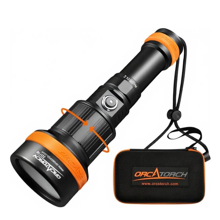 ORCATORCH ZD710 - Lámpara de buceo LED con zoom, 1500 lúmenes, lámpara de buceo con 4 modos, foco 2 en 1 y reflector, IP68, resistente al agua, linterna subacuática con batería para buceo submarino [Clase de eficiencia energética A+++]
