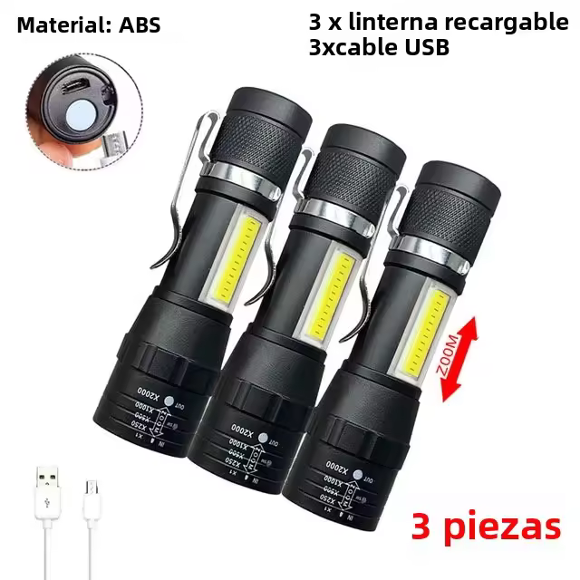 Linterna Portátil Mini Q5+COB Con Luz Fuerte Recargable USB Modos 3 Linterna De Camping Al Aire Libre Antigolpes Y Impermeable - 1