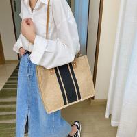 Bolso De Mano De Lona Simple Con Rayas Para Mujer Gran Capacidad Casual Bolso De Hombro Y Cruzado Con Asa Superior - details 0