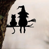 1PC Destacado De Hierro Silueta De Bruja Y Gato Para Jardín Decoración De Arbolado Incluye Tapa Para Tronco De Árbol Para Jardín Lawn Courtyard - details 4