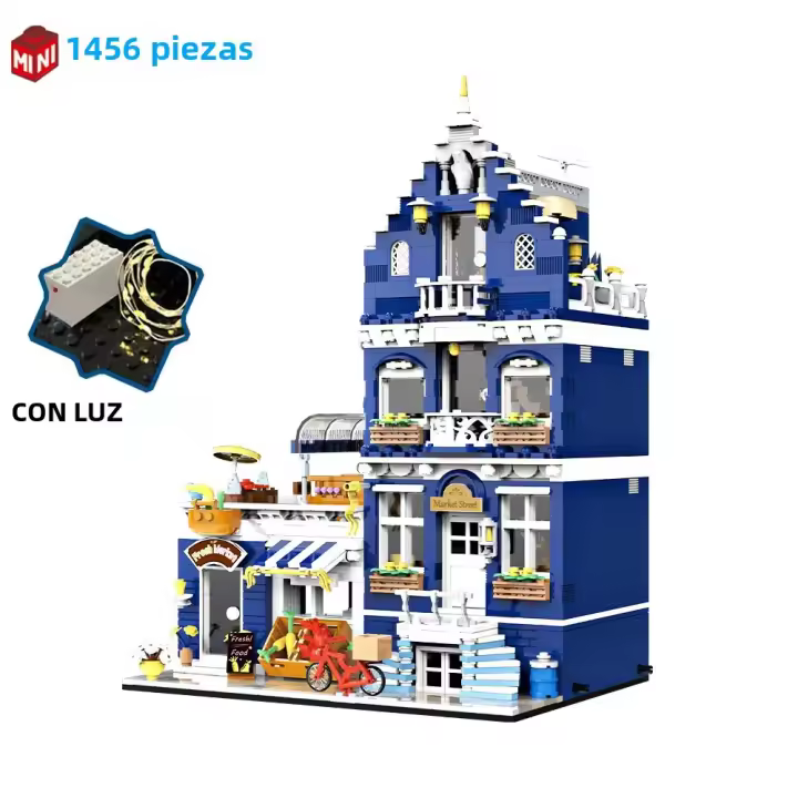 Bloques De Construcción Miniatura Villa Europea En El Mercado Callejón Juguete Educativo Para Niños Modelo De Luz Escena Arquitectónica Regalo Ideal Para Edad 6-12 Años - 1