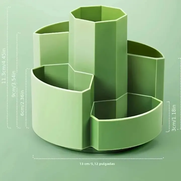 Organizador De Escritorio Giratorio De 360 Grados Con 7 Slots Para Lápices Y Bolígrafos En Plástico Verde/Rosa Rojo - 1
