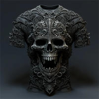Camiseta De Verano Para Hombre Con Patrón De Elemento De Calavera 3D Estilo Casual Manga Corta Cuello Redondo Gran Talla Ropa De Calle - details 2