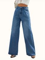 Nuevas Jeans Para Mujer Estilo Europeo Y Americano Color Sólido Pantalones Rectos De Pierna Ancha CasualCompatibles Con Todo - details 5