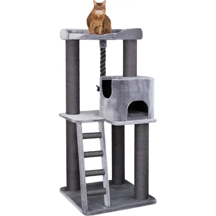 Trixie Rascador XXL Sergio Gris para Gatos Grandes con Cueva y Cama Suave - 1