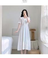 Vestido Blanco Azul Para Mujer Talla Grande Verano Manga Corta Estilo Coreano Retro Francés Slim Fit Ropa Femenina Casual - details 11