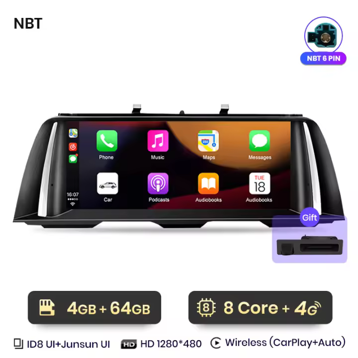 Junsun-Radio Multimedia con GPS para coche, dispositivo inalámbrico con voz IA, CarPlay, CIC, NBT, 4G, DSP, Android, 2DIN, para BMW serie 5, F10, F11, años 2011 a 2017 - 1