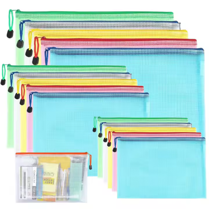 Carpeta Transparente PVC De Red Con Cierre Para Documentos A4/A5 Estudio Y Oficina 5 Piezas Suministros Escolares Y De Oficina Para Estudiantes - 1