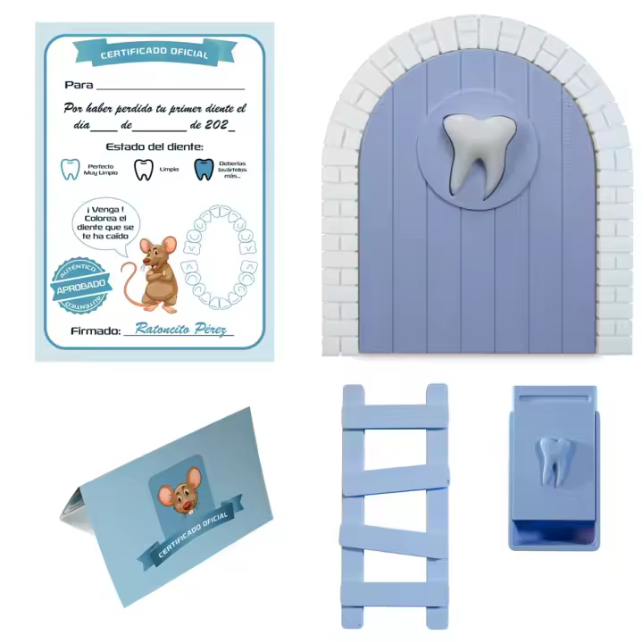 MFS Myfuturshop® Puerta Ratoncito Pérez y Ada Mágica infantil que brilla en la oscuridad para dejar dientes de leche. Regalo Original para niño y niña. Caja para los dientes, Escalera y 4 certificados de Diente Limpio. - 1