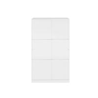 Meimon Armario de 2 puertas correderas con diseño moderno en blanco brillo, equipado con barra de colgar aluminio extraíble, guías ABS para puertas, soportes metálicos para estantes, tiradores ABS, molduras adhesivas gris mate aluminio - details 0
