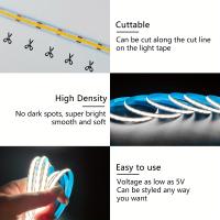 Tira LED COB Luz Botón De Interruptor USB 5V Lámpara Nocturna Para TV Iluminación DIY Para Cocina Garage Hogar Alta Densidad De Tira De Papel - details 5