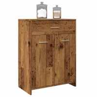 vidaXL Armario de baño madera contrachapada 60x33x80 cm en color Blanco/Madera antigua/Marrón roble y más | almacenamiento funcional diseño moderno para baño dormitorio sala - details 1