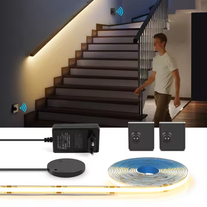Tira LED COB 24V Con Sensor De Movimiento PIR Luz Nocturna Inalámbrica Para TV Cocina Armario Escalera Control Remoto RF - 1