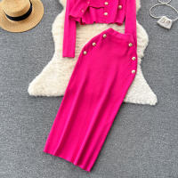 Conjunto De Ropa De Mujer REALEFT Otoño Invierno 3 Piezas Traje De Tejido Knitted Cardigan De Botón Sencillo Y Tops Falda Elegante Para Oficina - details 24