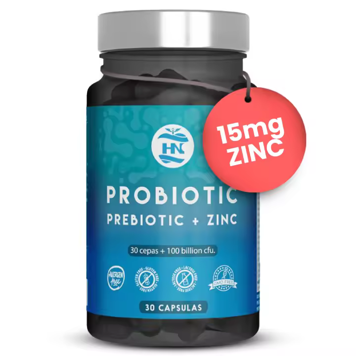 HN - Healthy Nutrition Probioticos y Prebioticos Intestinales 100 mil millones de UFC-30 Cepas Bacterianas Prebioticos y Probioticos con Zinc + Inulina para Apoyo Inmunológico Probióticos para Flora Intestinal 30 Cápsulas - 1