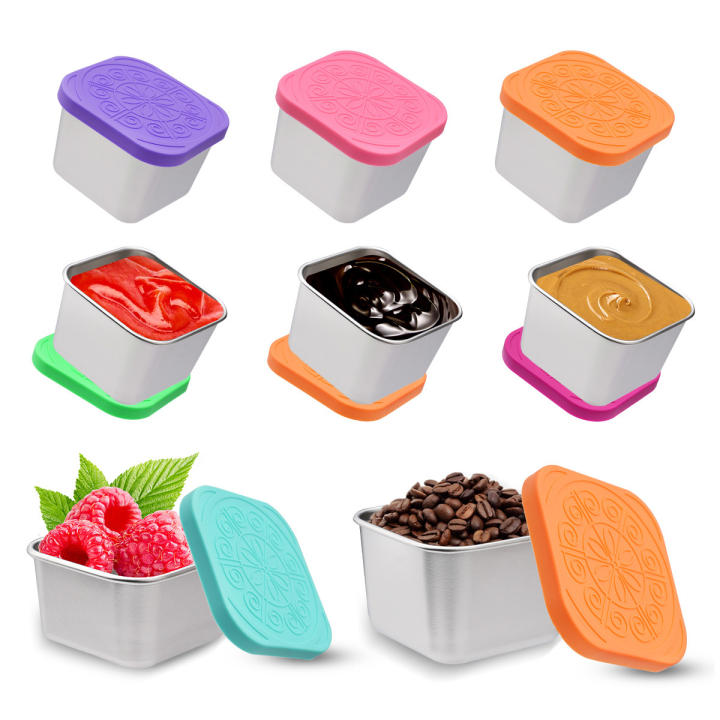 OmHome Generisch Recipiente para refrigerios Reutilizable, último Recipiente para refrigerios de Acero Inoxidable de 6 Piezas, Mini Caja para refrigerios con Tapa de Silicona, Caja de Almacenamiento de Alimentos de Metal a Prueba de Fugas