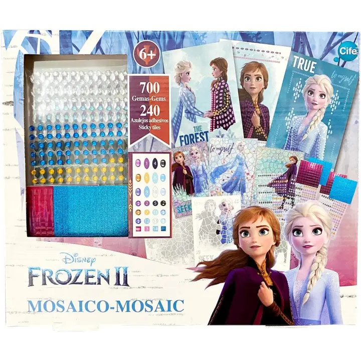 Cife Disney Frozen 2-Decora a Elsa y Anna, Gemas, Cuentas de Colores y Pegatinas-Set con Todo lo Necesario para Crear Tus Propios mosaicos, Multicolor con Azul Hielo predominante - 1