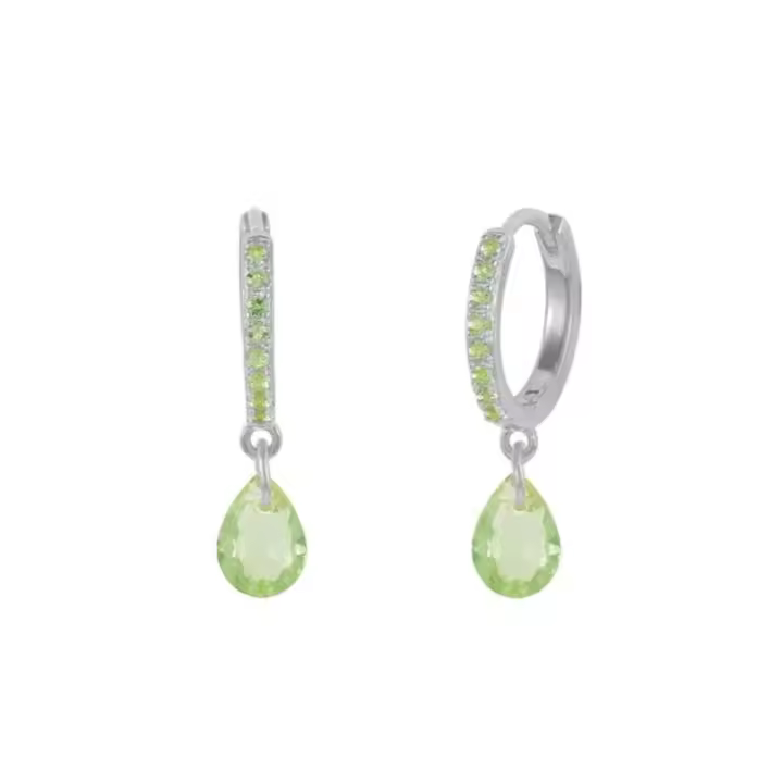 Pendientes de Plata con Circonitas y Piedras Colgantes Verdes, 5x22 mm, Ref: CHP158CRIP04A - 1