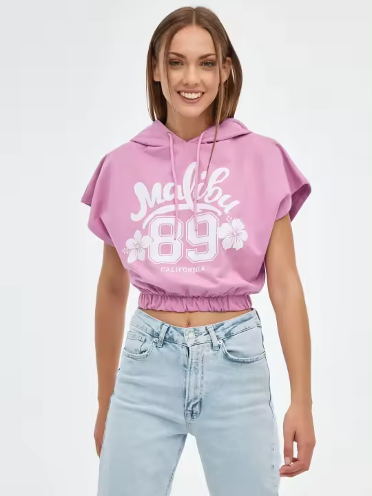 Camiseta sin mangas, bajo con gomas, estampado gráfico y cuello redondo con capucha y cordones ajustable INSIDE - 1