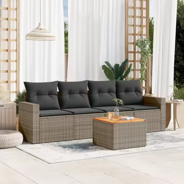 vidaXL Juego de sofás jardín con cojines 5 pzas ratán sintético gris - 1