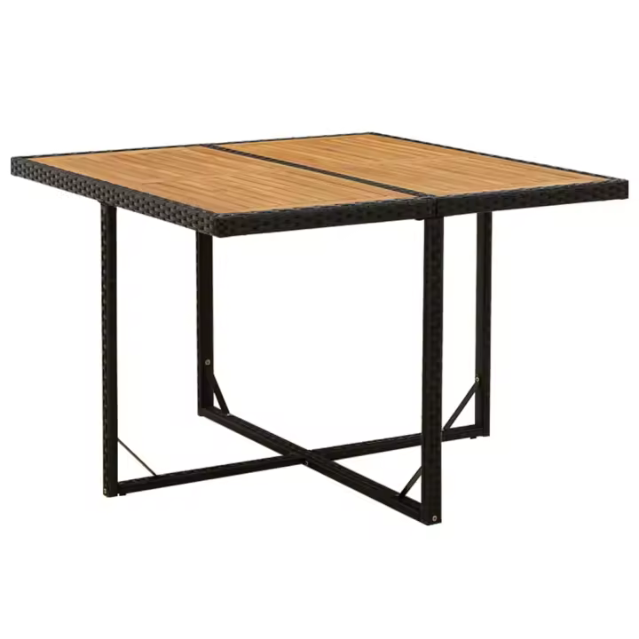 Mesa de jardín ratán sintético madera acacia negro 109x107x74cm - 1