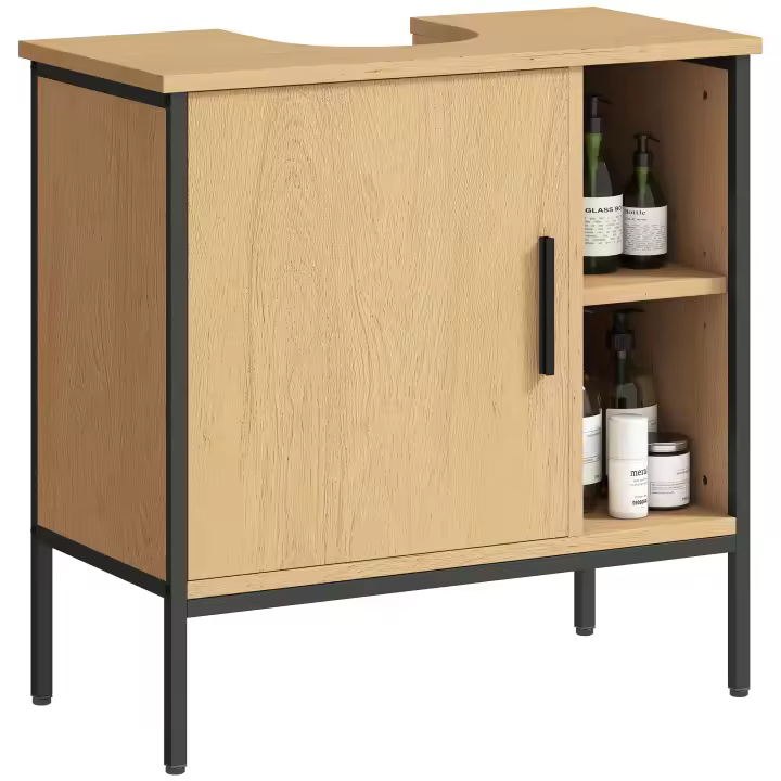 HOMCOM Mueble bajo Lavabo Mueble de Baño con Puerta y Estante Ajustable para Lavabo con Pedestal 60x30x59,5 cm Roble - 1