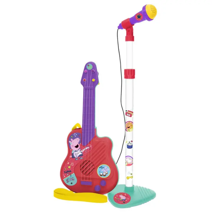Guitarra y Microfono de pie Peppa Pig con amplificador (altura regulable) 60x30x17 cm (Reig 2322) - 1