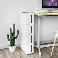 Cajonera estrecha con 4 cajones, deslizable con ruedas extraíbles, ahorro de espacio para baño, blanco y marrón o gris, 45x17x84 cm - details 11