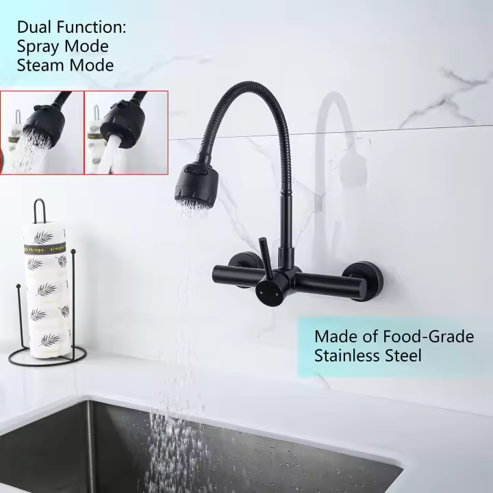 Grifo de cocina de Maple inoxidable 304, Grifo de Agua fría y Caliente con rotación de 360 Grados, color Plisado - 1
