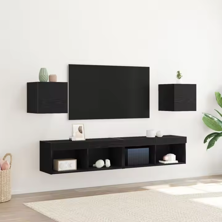 Gabinetes de TV Montados en la Pared vidaXL 2 pcs Negro Roble 30,5x30x30 cm - 1