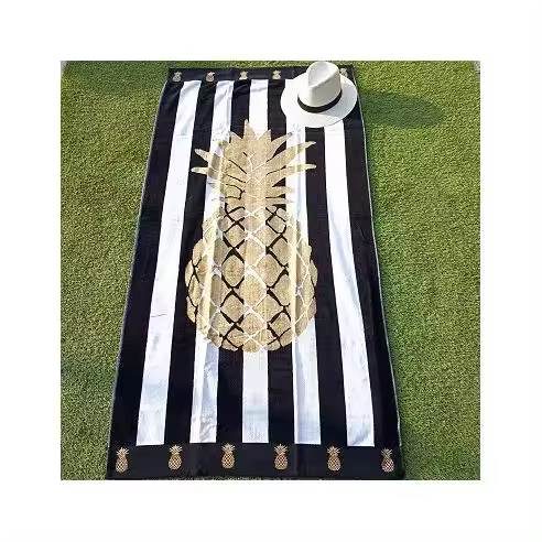 Toalla de Playa 100% Algodón Egipcio Terciopelo 85X165 cm Piña Oro Dhestia Home    toallas de playa grandes - 1