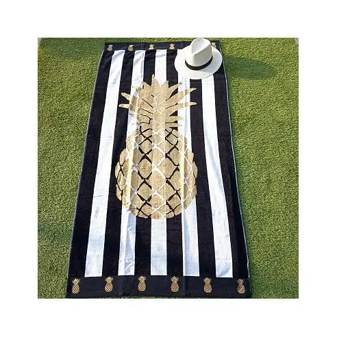 Toalla de Playa 100% Algodón Egipcio Terciopelo 85X165 cm Piña Oro Dhestia Home    toallas de playa grandes - 1