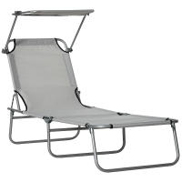 Outsunny Tumbona de jardín Plegable con Toldo Desmontable y Regulable Respaldo Reclinable para Jardín Terraza Acampada al Aire Libre 187x58x36 cm - details 0