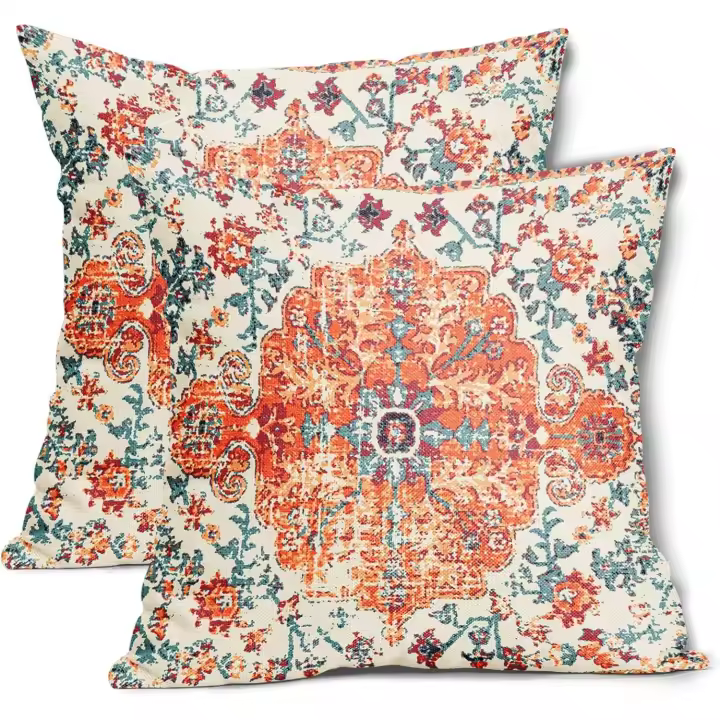 Simia Rug Vintage Sofá Funda De Almohadilla Rusty Coral Floral Throw Pillow Set 2 piezas Decoración rústico para el hogar Sala de estar Dormitorio Colchón at Aire Libre - 1