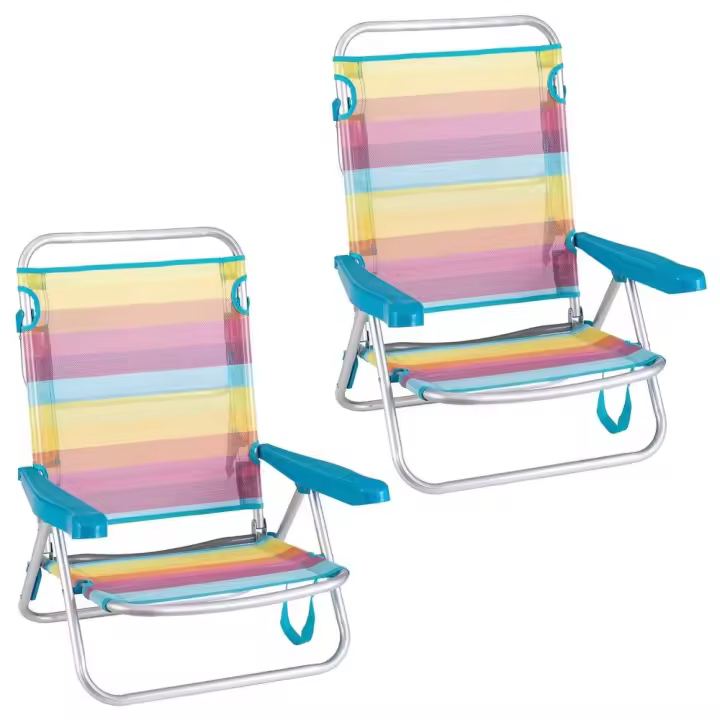 Pack de 2 sillas de playa plegables Rainbow reclinables de 4 posiciones de aluminio y textileno de rayas multicolor LOLAhome - 1