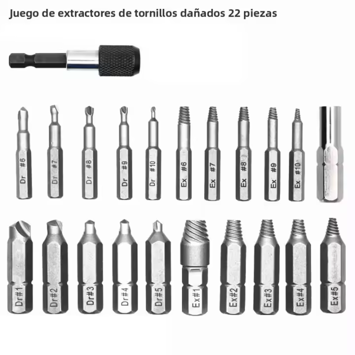 Juego De Extractores De Tornillos Dañados Herramienta De Remoción De Tornillos Con Broca Facilitador De Desmontaje De Encaje Y Dientes Perdidos - 1