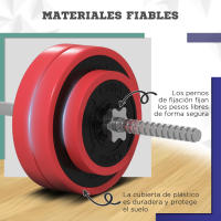 SPORTNOW Barra de Pesas 30 kg con Mancuernas Set de Musculación con 6 Discos y 1 Barra para Entrenamiento de Fuerza Levantamiento de Pesas en Hogar Gimnasio Oficina 170x26x26 cm Rojo - details 5
