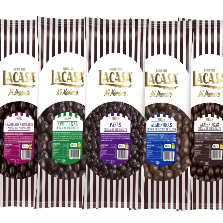 Lacasa pack 5kg deliciosas bolas de frutos secos con chocolate: Pasas de Corinto Negro,Almendra Negro,Almendra Leche,Avellana Negro,Arándanos Negro - 1