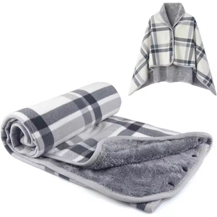 Manta portátil de franela, Manta con cinturón a Cuadros, Capa, Manta de Felpa, Manta para Mujer, Chal, Capa with Para bottom Cama, Sofá, Oficina - 1