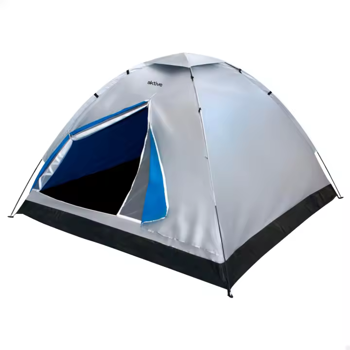 Aktive - Tienda de campaña, color gris plateado, 205x205x130 cm, protección UV50, incluye 8 piquetas, 4 cuerdas, ideal para 4 personas, incluye funda de transporte, tienda camping - 1