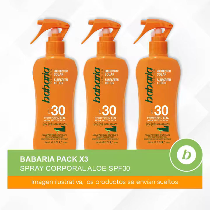 Babaria Pack 3x Spray Corporal Aloe SPF30: Spray Protector Solar Cicatrizante, Regenerador y Hidratante para una Protección Completa - 1