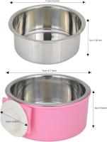 Acero inoxidable perro gato comida tazón mascota alimentador 2 en 1 colgante tazón adjuntar jaula montaje para mascotas pequeñas perro gato conejo pájaro (rosa) - details 0