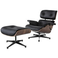 TY303 Classic Recliner Light Walnut Armchair Black Cowhide Black Big Head Foot Swivel Deck Chair Lounge Chair Furniture - details 0