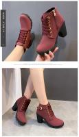 Botas De Tacón Alto Para Mujer Primavera Invierno Calidad Superior Con Cordones Moda Europea Zapatos De Mujer PU Botas Con Plataforma Entrega Rápida - details 3