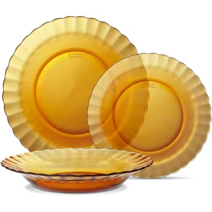 Duralex - Vajilla completa 12 Piezas de Vidrio Templado, Incluye 4 Platos Llanos de (23,5 cm), 4 Platos Hondos de (19,5 cm) y 4 Platos de Postre de (19 cm) - 1