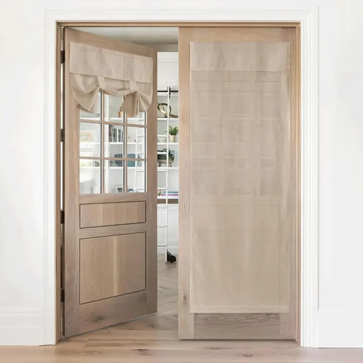 Cortina de puerta de mezcla de lino, cortina de puerta francesa de privacidad, cortina de puerta de ventana con filtro de luz para puerta de Patio, cortina para atar - 1