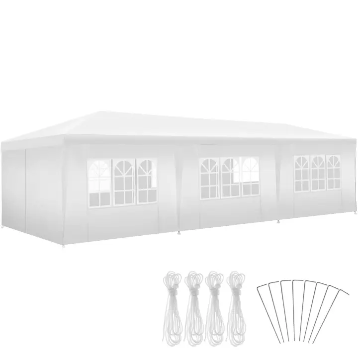 TECTAKE - Pabellón 9x3 m MIRAMAS con 8 paneles laterales, impermeable, Versátil pabellón con un sistema de ensamblaje rápido y sencillo, 6 paneles laterales desmontables con cierres por contacto y ventanas, 2 paneles laterales desmontables con cremalleras - 1