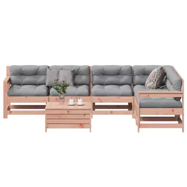 vidaXL Juego de muebles jardín 7 pzas y cojines madera abeto Douglas - 1