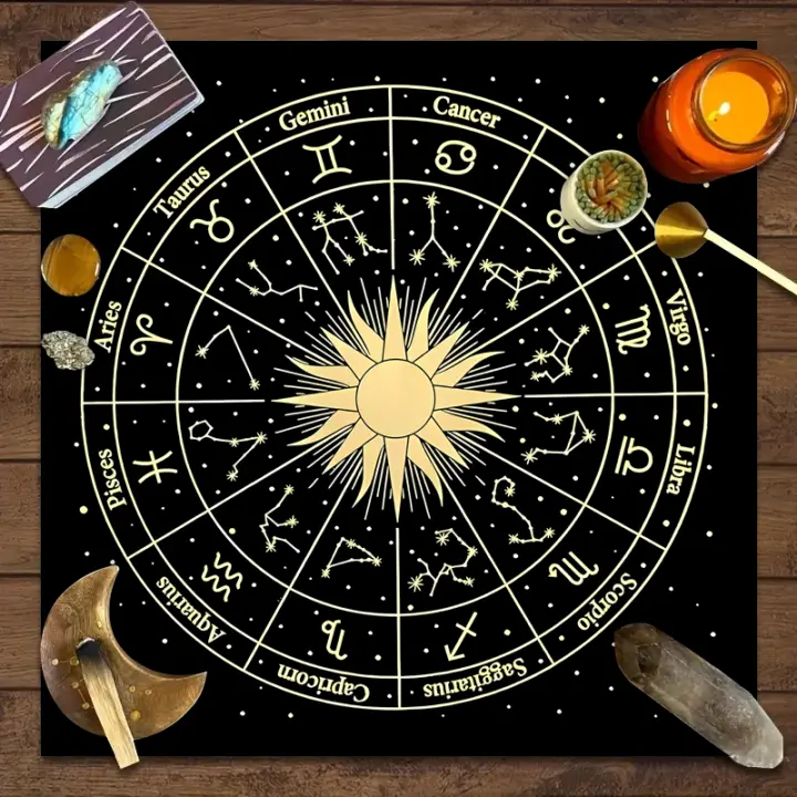 Mantel De Tela Para Cartas De Tarot 1pc Decoración De Juego De Mesa De Astrología Y Brujería Con Fase Lunar Tapete De Altar - 1